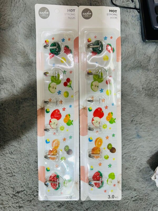 Self Adhesive Printed 6 Pcs SS Hook (Strong) - Image 2