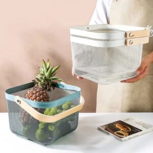 Multi storage Metal Wooden Handle Basket (Large)