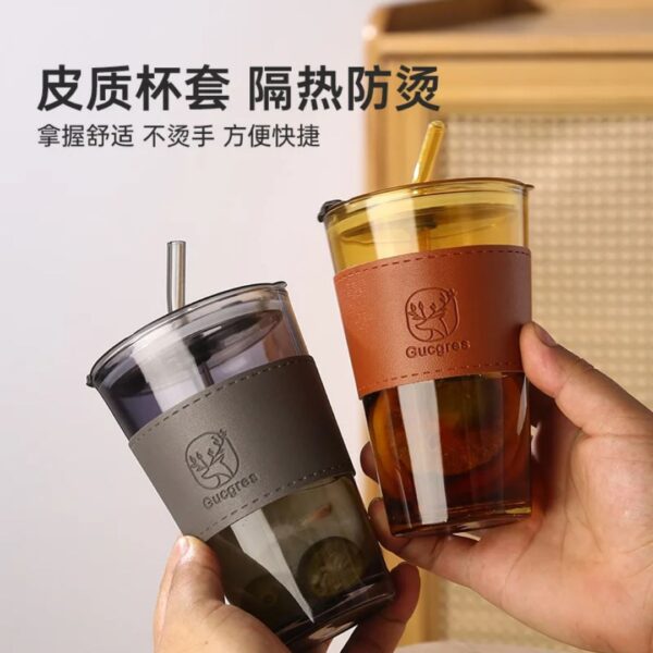 B-02 Leather Grip Glass Mug (Large)