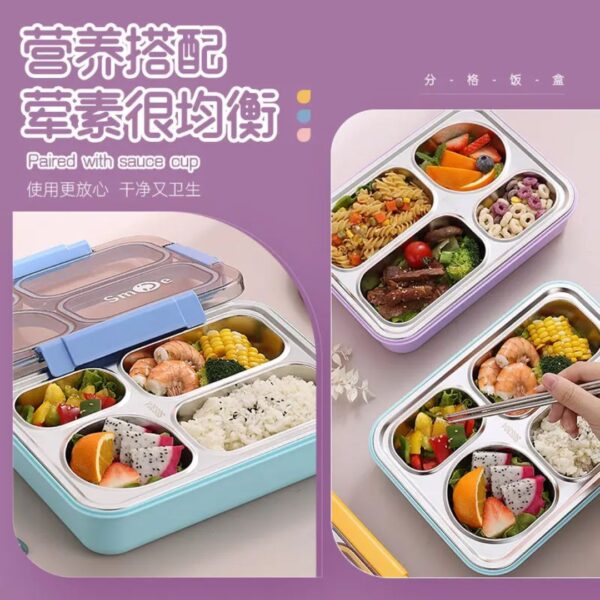 2560 4 Section Leak Proof Steel Lunch Box (Imported) - Image 4
