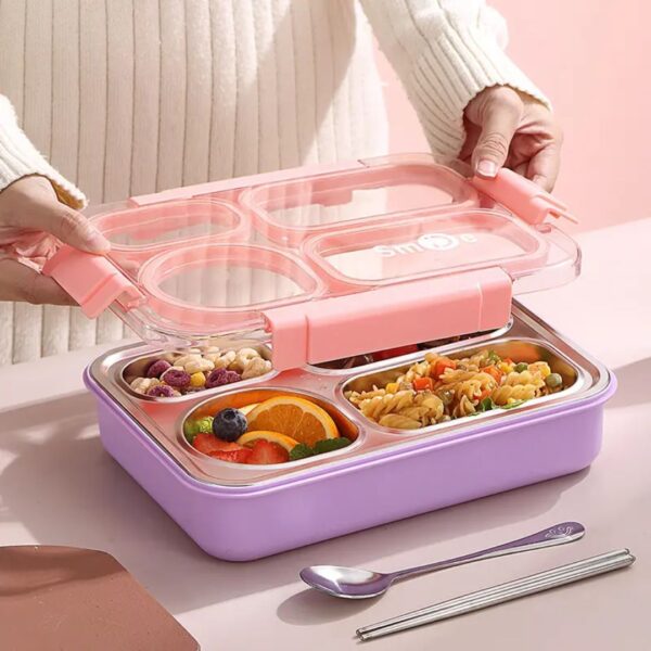 2560 4 Section Leak Proof Steel Lunch Box (Imported) - Image 2