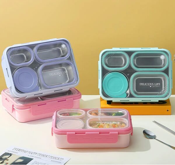 7099 4 Section Stainless Steel Leak Proof Lunch Box (Imported) - Image 3