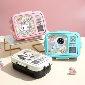 7125 Kids Printed  Stainless Steel 3 Section Leak Proof Lunch Box