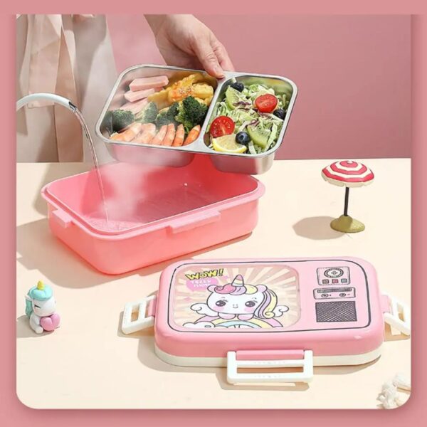 7125 Kids Printed  Stainless Steel 3 Section Leak Proof Lunch Box - Image 4