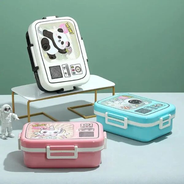 7125 Kids Printed  Stainless Steel 3 Section Leak Proof Lunch Box - Image 3